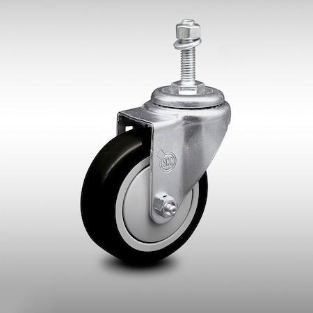 Service Caster 4 Inch SS Black Polyurethane Wheel Swivel 3/8 Inch Threaded Stem Caster SCC SCC-SSTS20S414-PPUB-BLK-381615